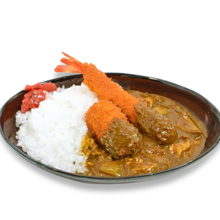 カレーライス・エビフライ＆コロッケトッピングの食品サンプル